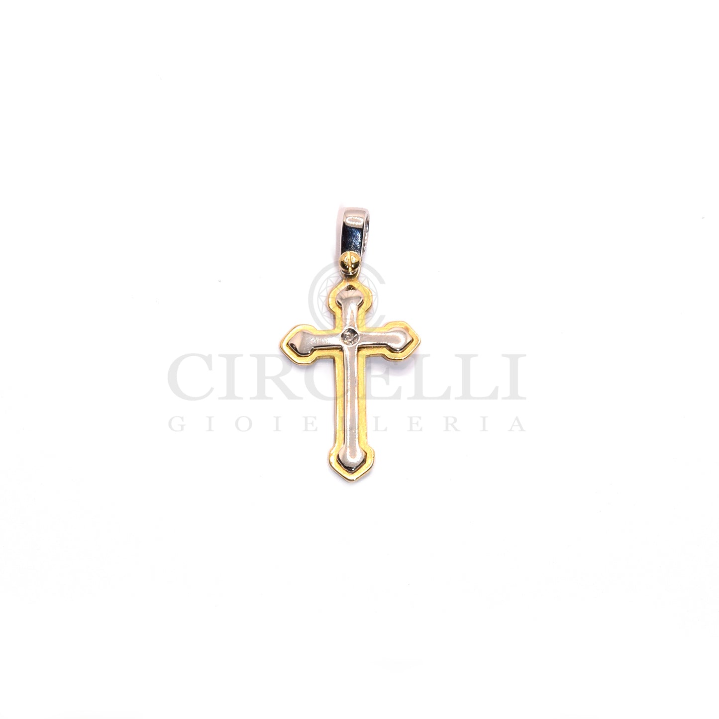 Croce Bicolore con diamante oro 18k