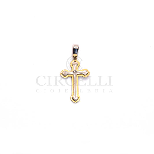 Croce Bicolore con diamante oro 18k