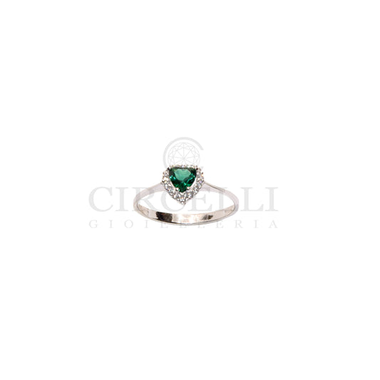 Anello cuore pietra verde oro 18k