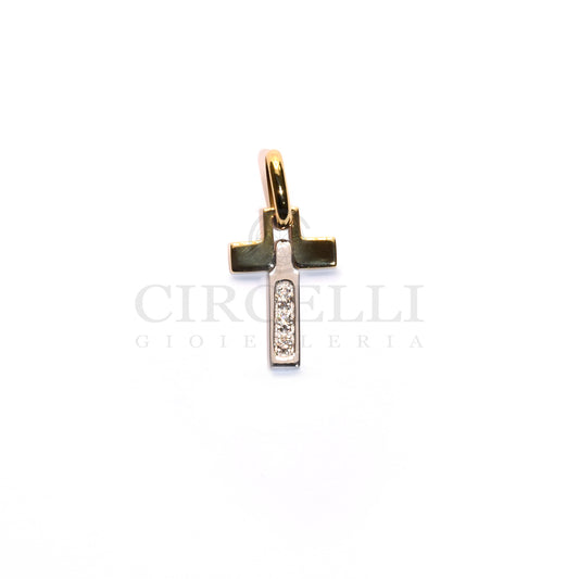 Croce bicolore con diamanti oro 18k