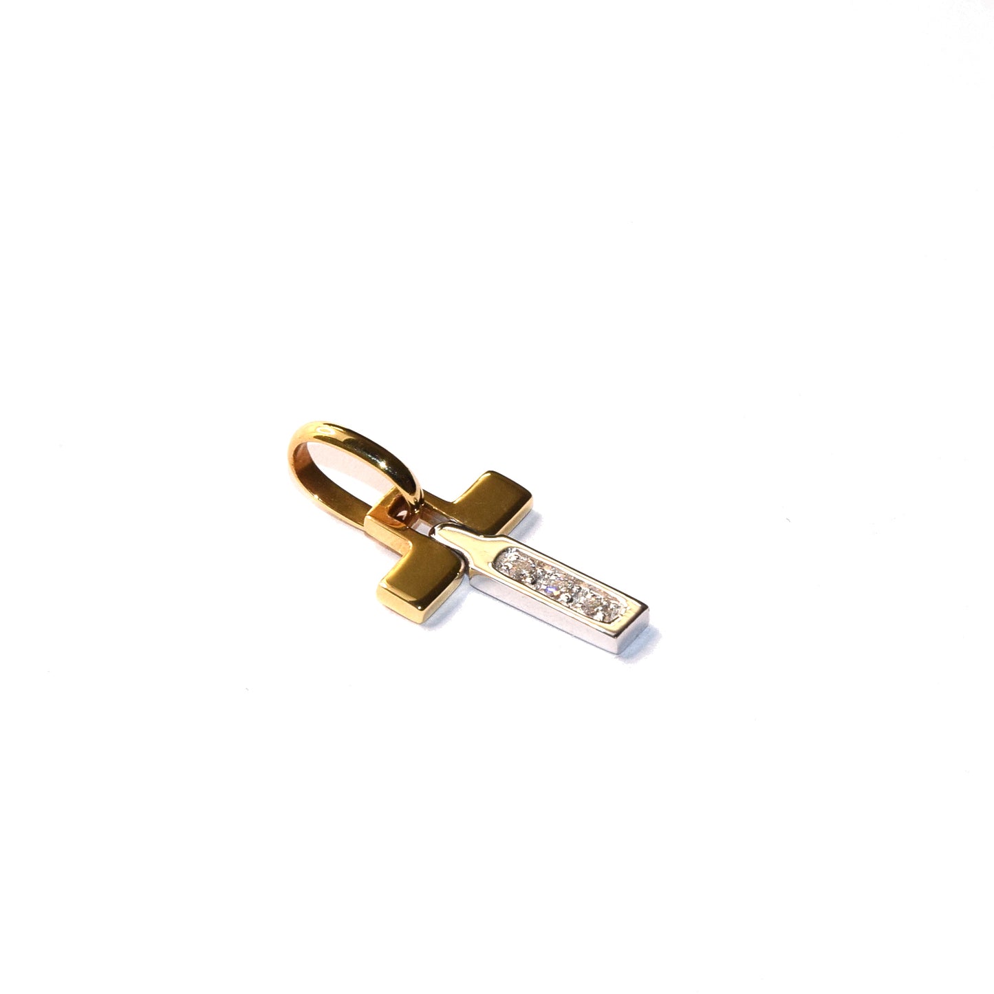 Croce bicolore con diamanti oro 18k