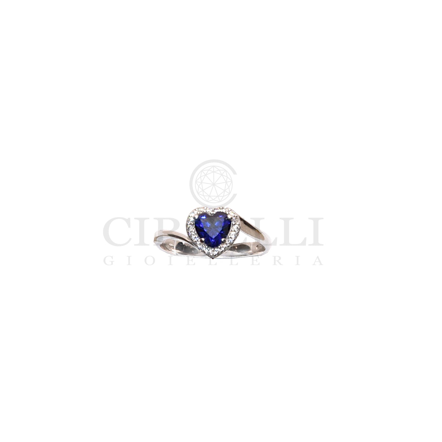 Anello cuore pietra blu oro 18k