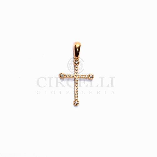 Croce pavè oro rosa 18k