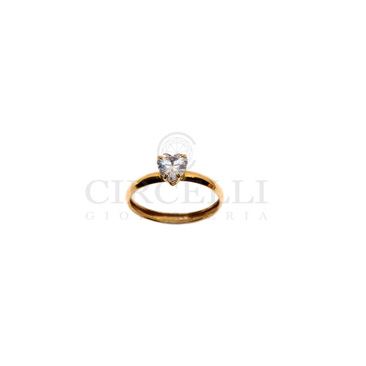 Anello solitario cuore oro 18k