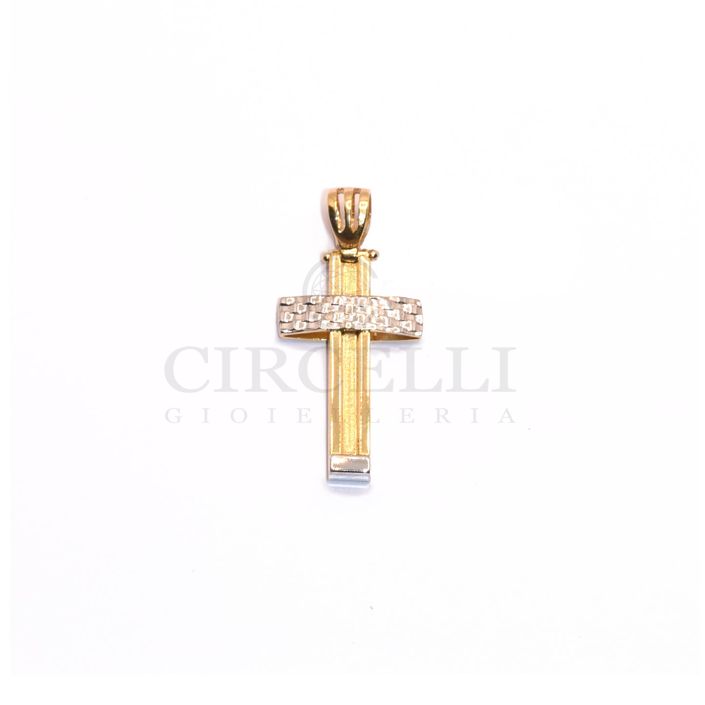 Croce double face bicolore oro 18k